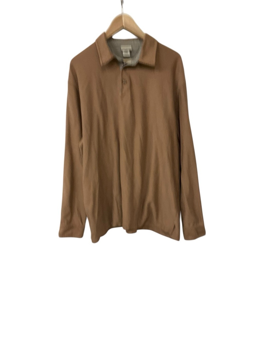 L.L. Bean Long Sleeve Herringbone Brown Polo Shirt Men’s XXL Reg